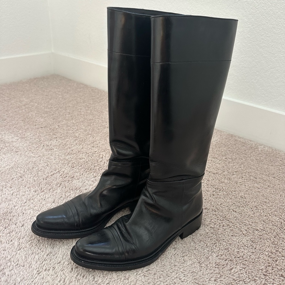 Prada Black Leather Riding Boots